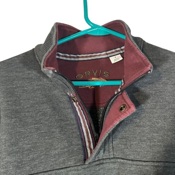 Orvis Gray 1/4 Zip Cotton Blend Long Sleeve Mock Neck Knit Sweater Men Sz M - Picture 6 of 8